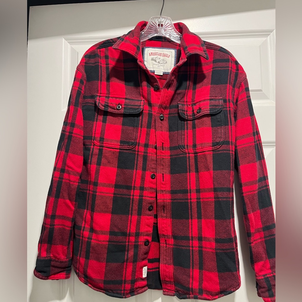 American Eagle Red and Black Checkered Shirt
